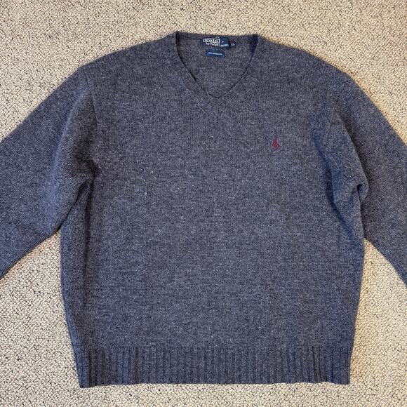 Polo Ralph Lauren 100% Lambswool V Neck Pullover Sweater US Men's XL - Picture 2 of 6